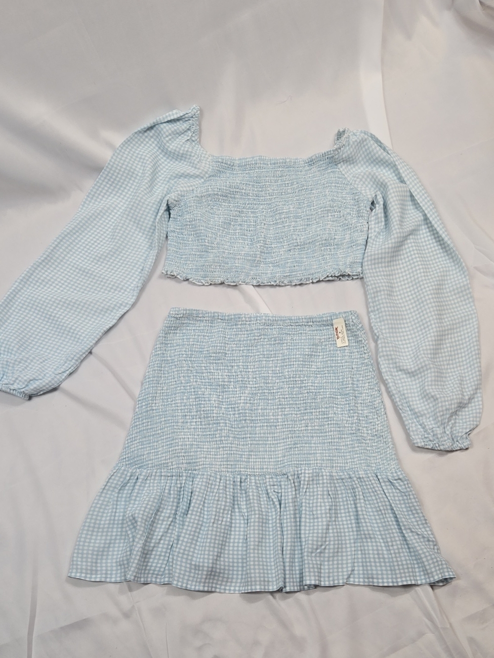 Jaspa Light Blue Gingham Smocked Mini Skirt Set Juniors M